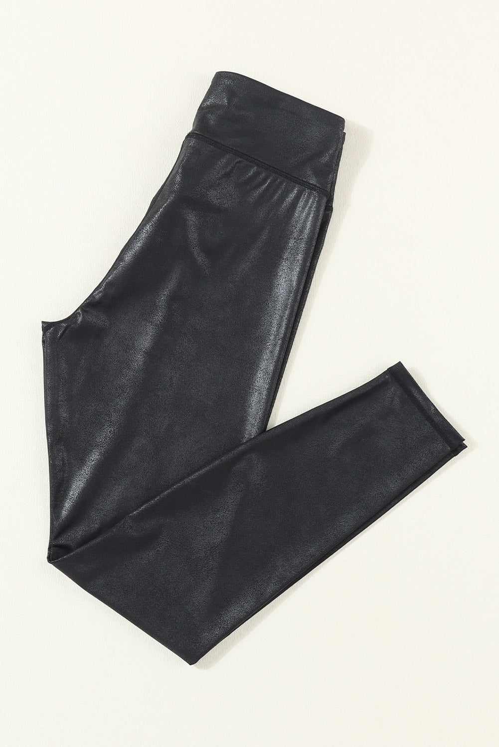 Black Crossed Dip Waist Sleek Leather Leggings | Opulent Vibe