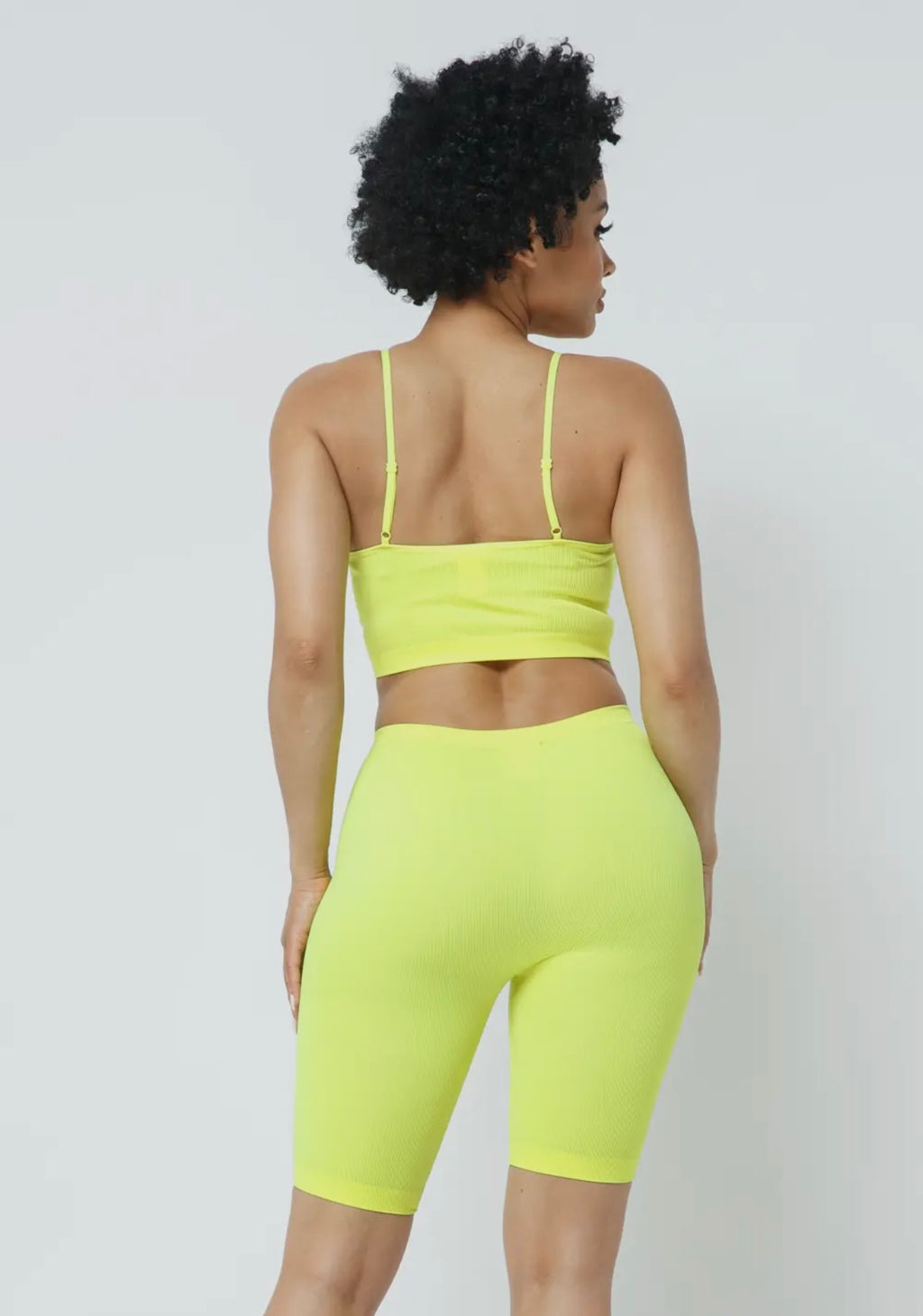 Neon Yellow Ribbed Cami Biker Shorts Set | Opulent Vibe