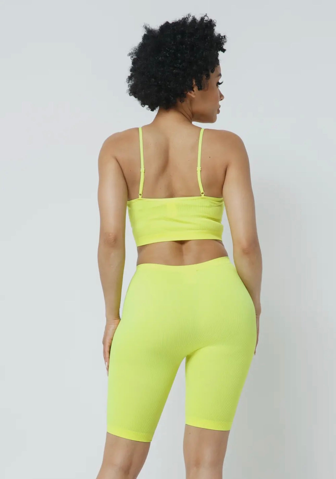 Neon Yellow Ribbed Cami Biker Shorts Set | Opulent Vibe