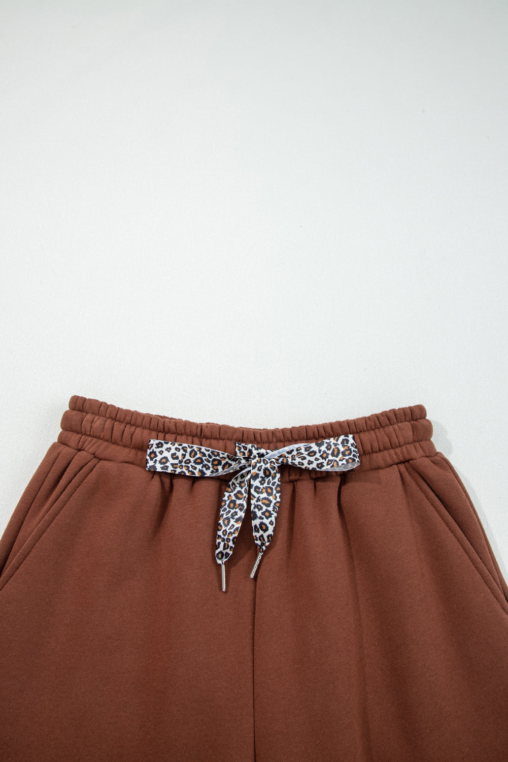 Coffee Fleece Lined Leopard Drawstring Pants  | Opulent Vibe
