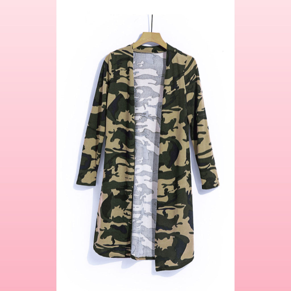 Green Camo Boho Cardigan - Lightweight Layering Piece | Opulent Vibe
