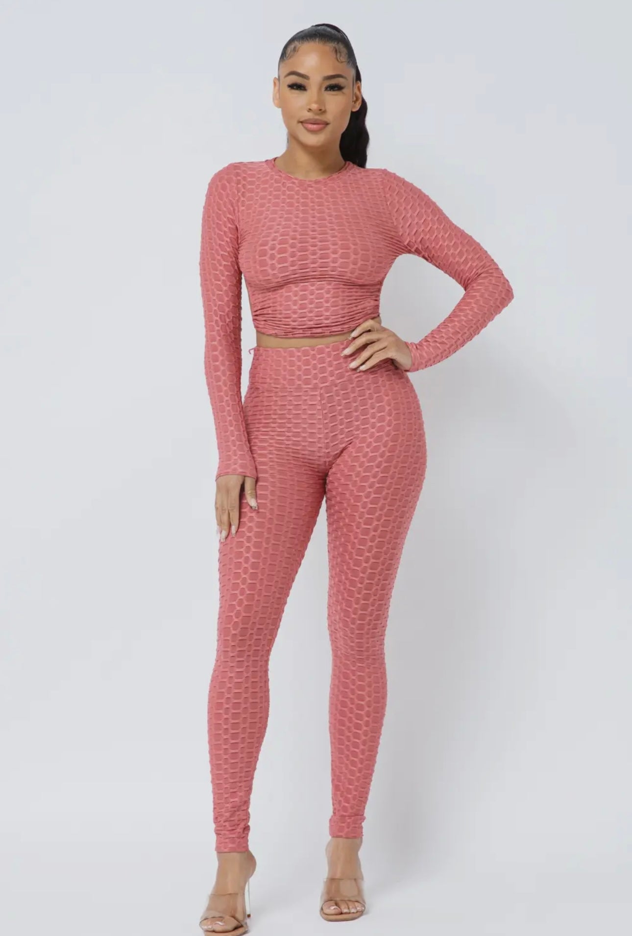 Backless Textured Long Sleeve Set | Opulent Vibe