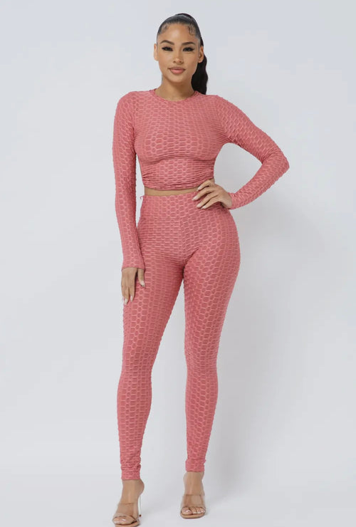 Backless Textured Long Sleeve Set | Opulent Vibe