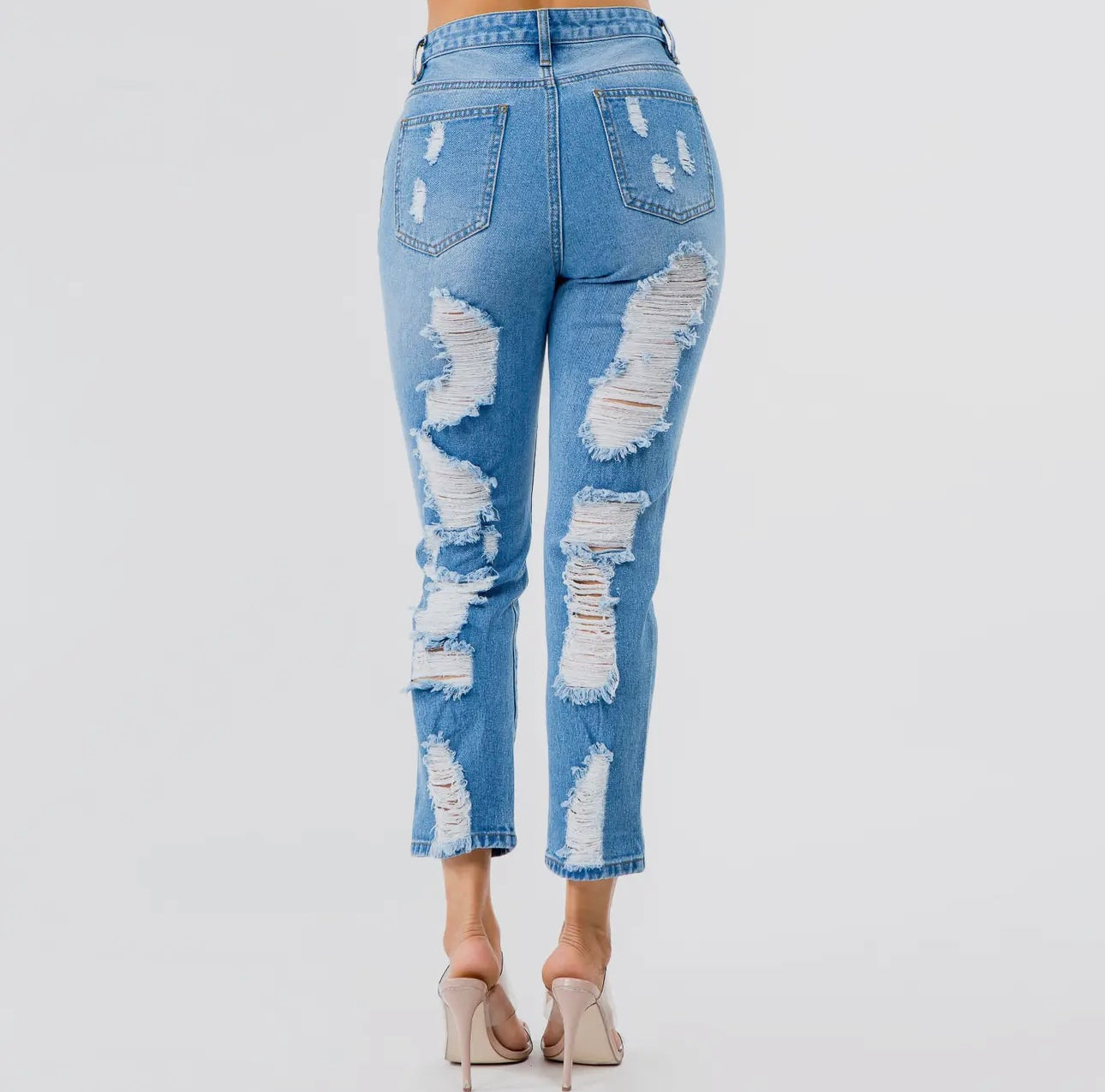 Light Wash Distressed High-Waisted Straight Jeans | Opulent Vibe