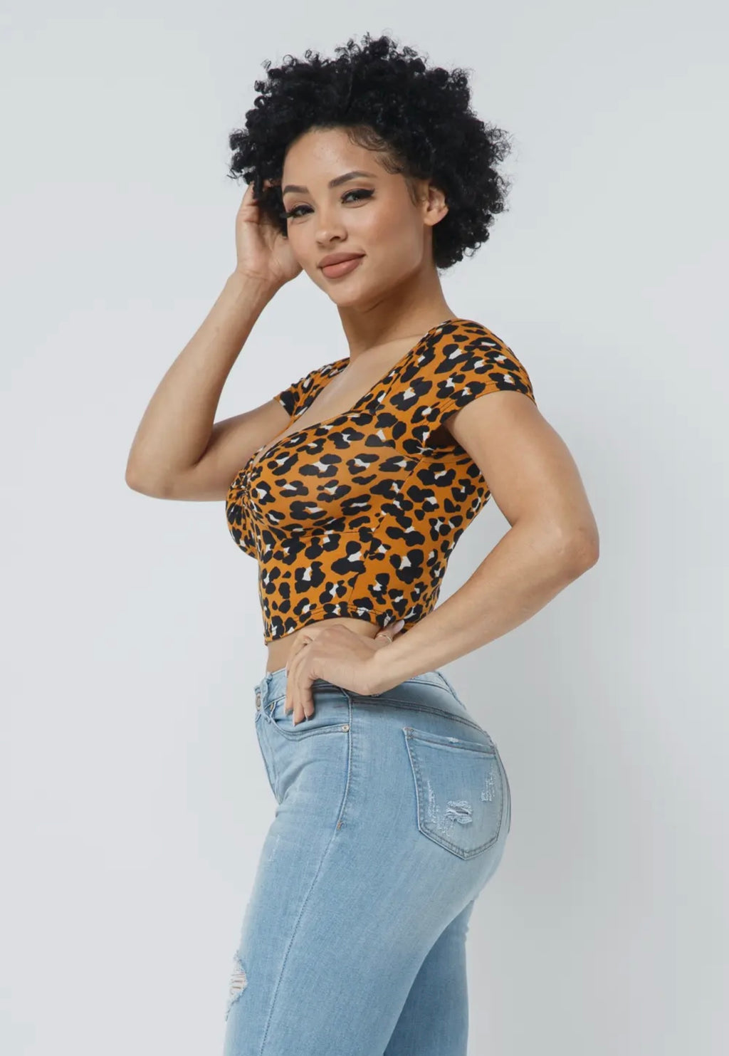 Leopard Print Twist Front Crop Top | Opulent Vibe