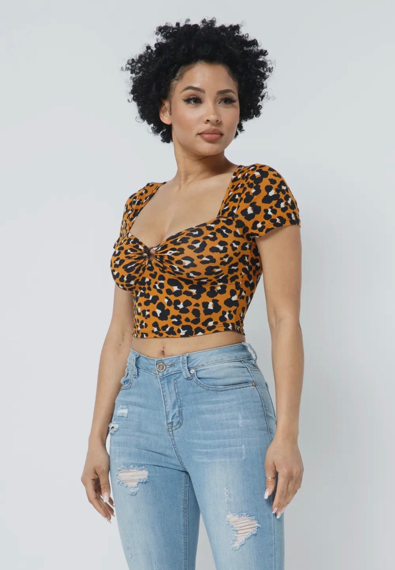 Leopard Print Twist Front Crop Top | Opulent Vibe