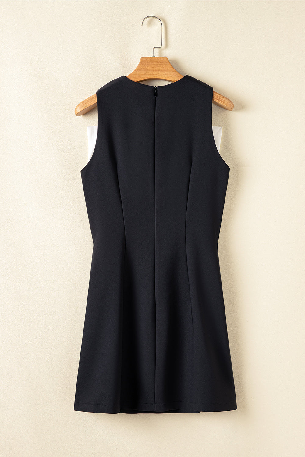 Black Mini Dress – Sleeveless Crew Neck with Contrast Bow | Opulent Vibe