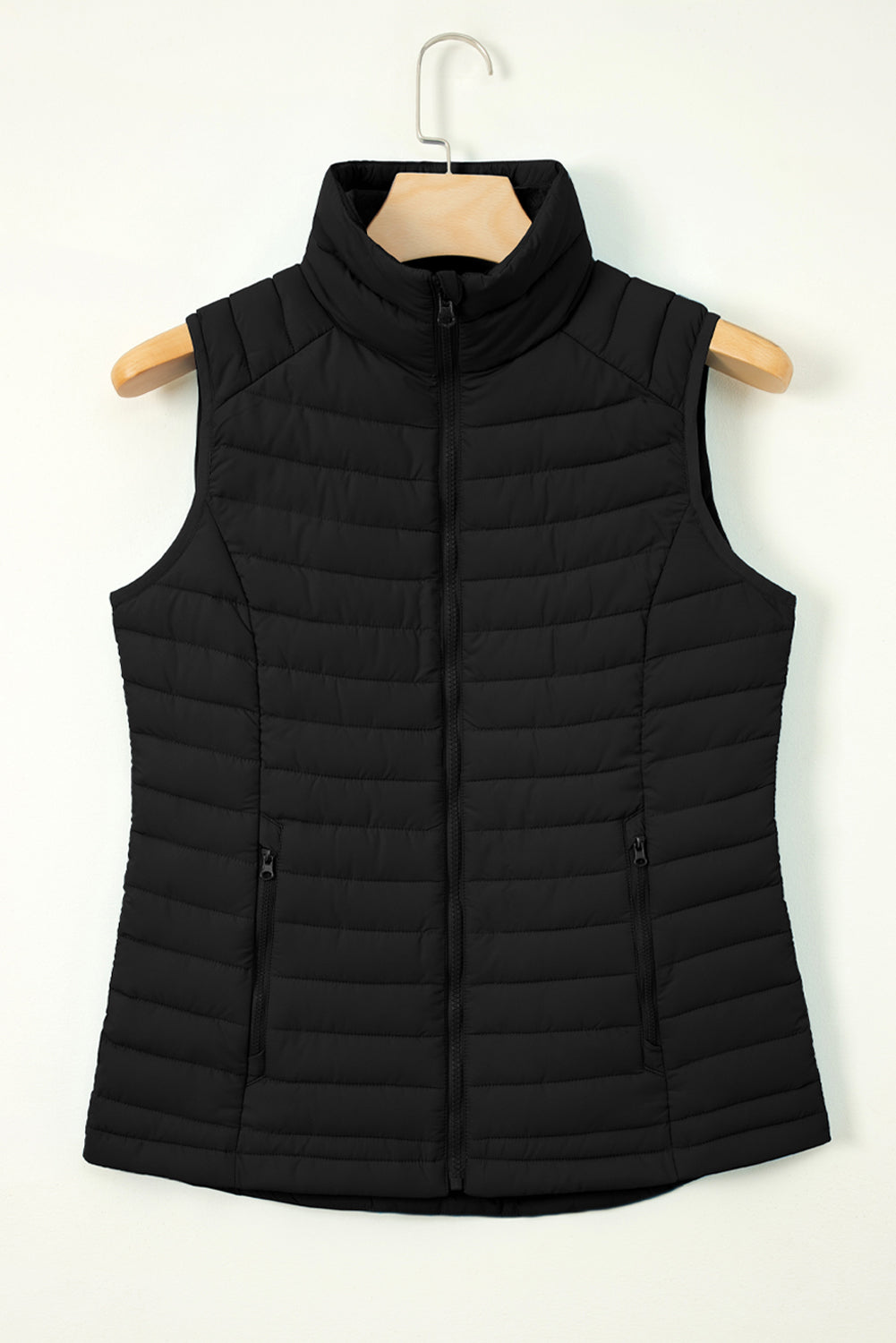 Black Plush Collared Quilted Puffer Vest – Cozy Chic Outerwear | Opulent Vibe