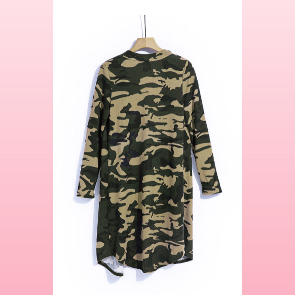 Green Camo Boho Cardigan - Lightweight Layering Piece | Opulent Vibe