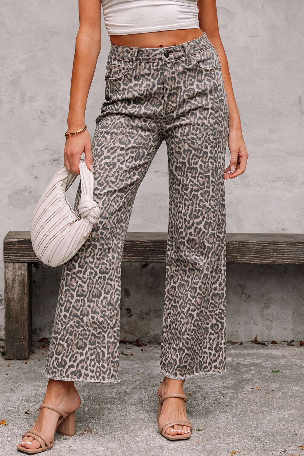 Leopard Print Frayed Hem Jeans - Boho Statement Denim | Opulent Vibe