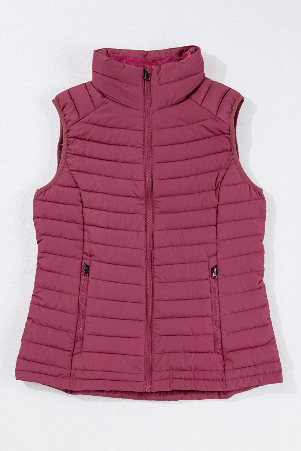 Burgundy Plush Collared Quilted Puffer Vest – Cozy Chic Outerwear | Opulent Vibe
