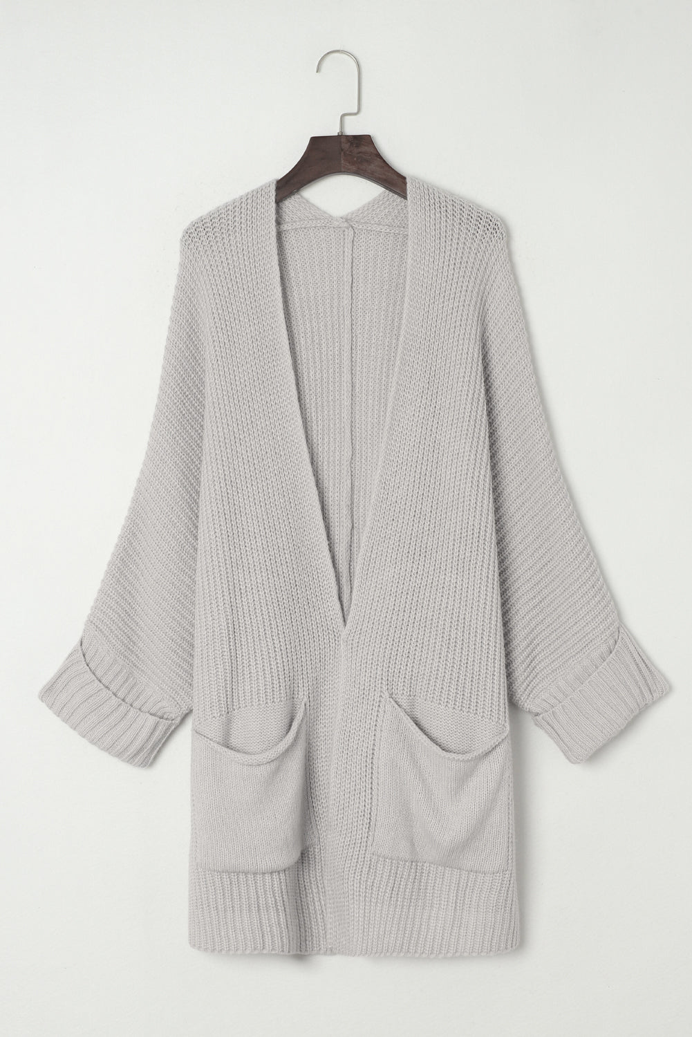 Gray Oversized Fold Over Sleeve Open Front Cardigan | Opulent Vibe