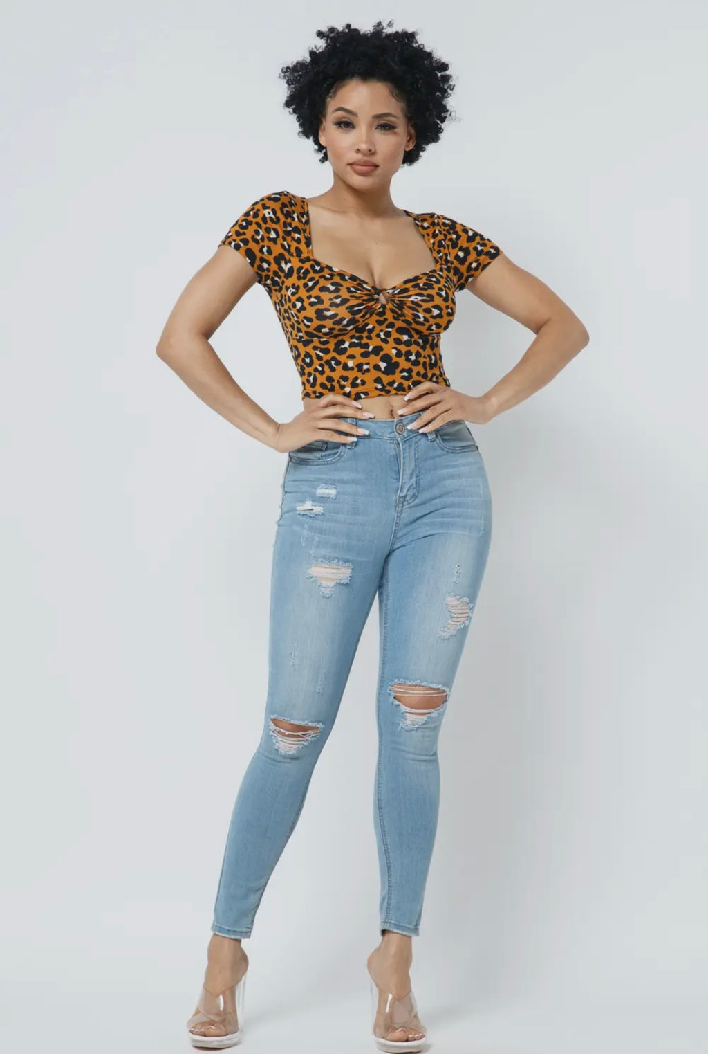 Leopard Print Twist Front Crop Top | Opulent Vibe