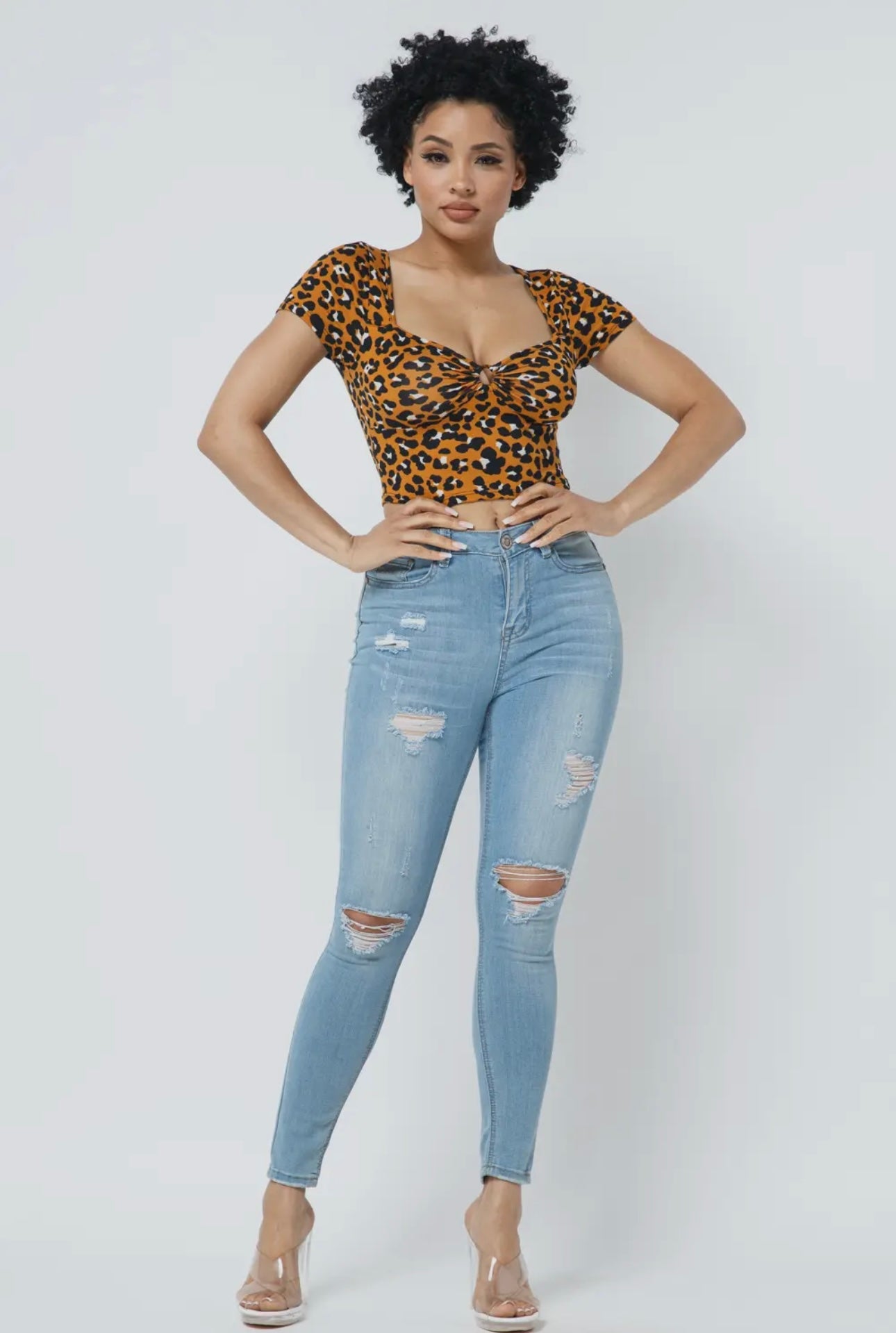 Leopard Print Twist Front Crop Top | Opulent Vibe