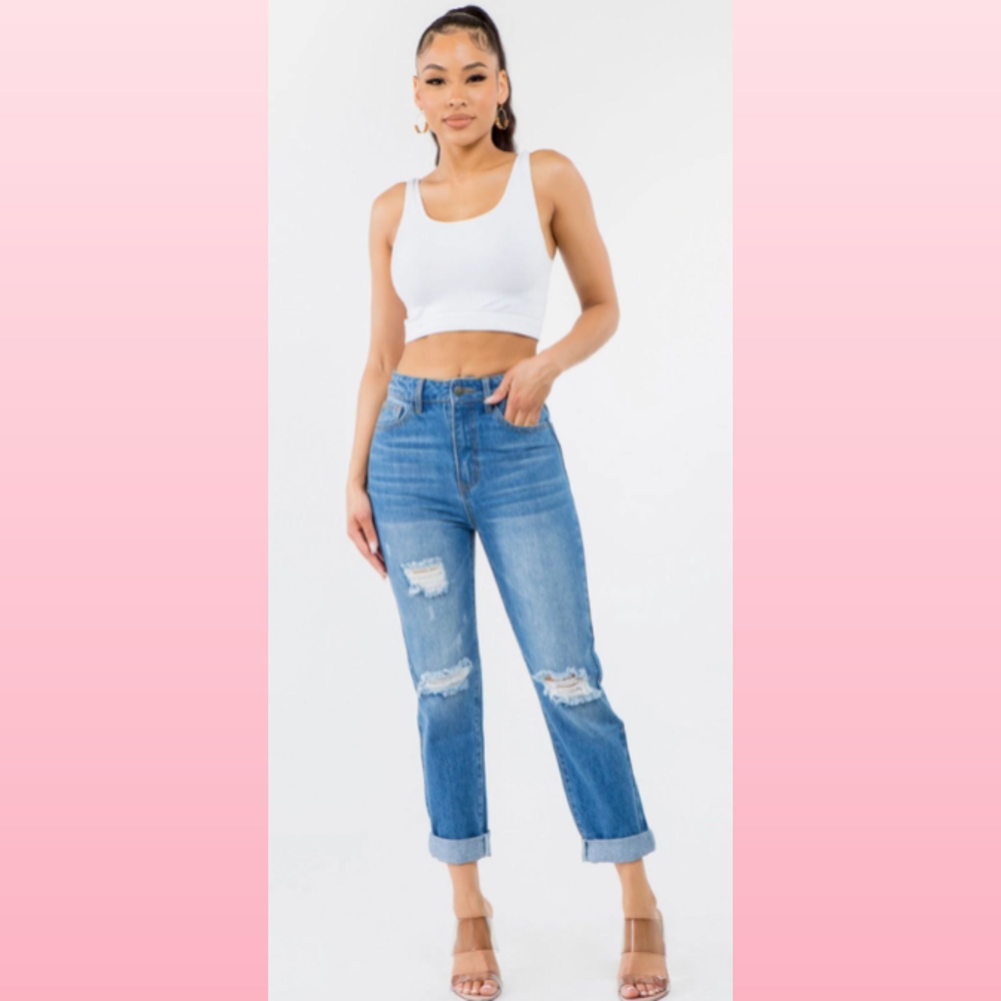 High Waist Distressed Mom Jeans - Boho Vintage Denim | Opulent Vibe