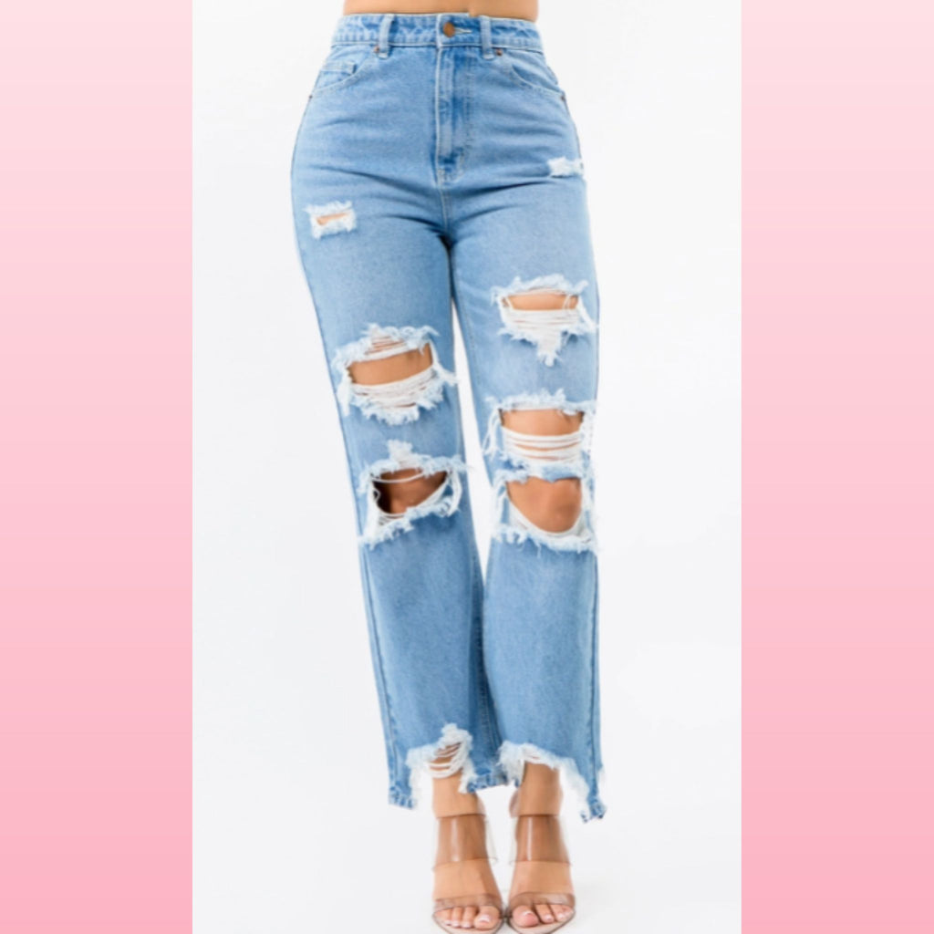 High Waist Distressed Wide Leg Jeans - Boho Relaxed Fit Denim | Opulent Vibe