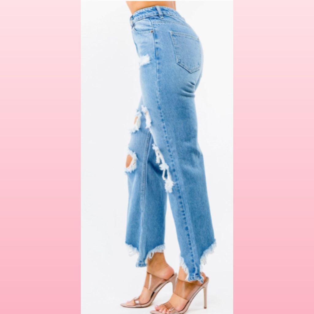 High Waist Distressed Wide Leg Jeans - Boho Relaxed Fit Denim | Opulent Vibe