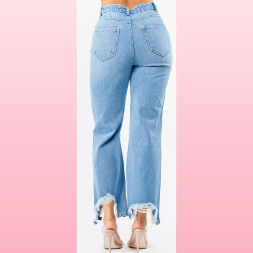 High Waist Distressed Wide Leg Jeans - Boho Relaxed Fit Denim | Opulent Vibe