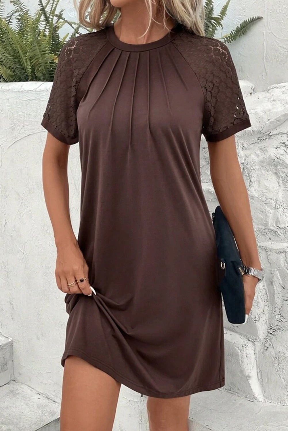 Lace Sleeve Pleated Shift Dress - Boho Chic | Opulent Vibe