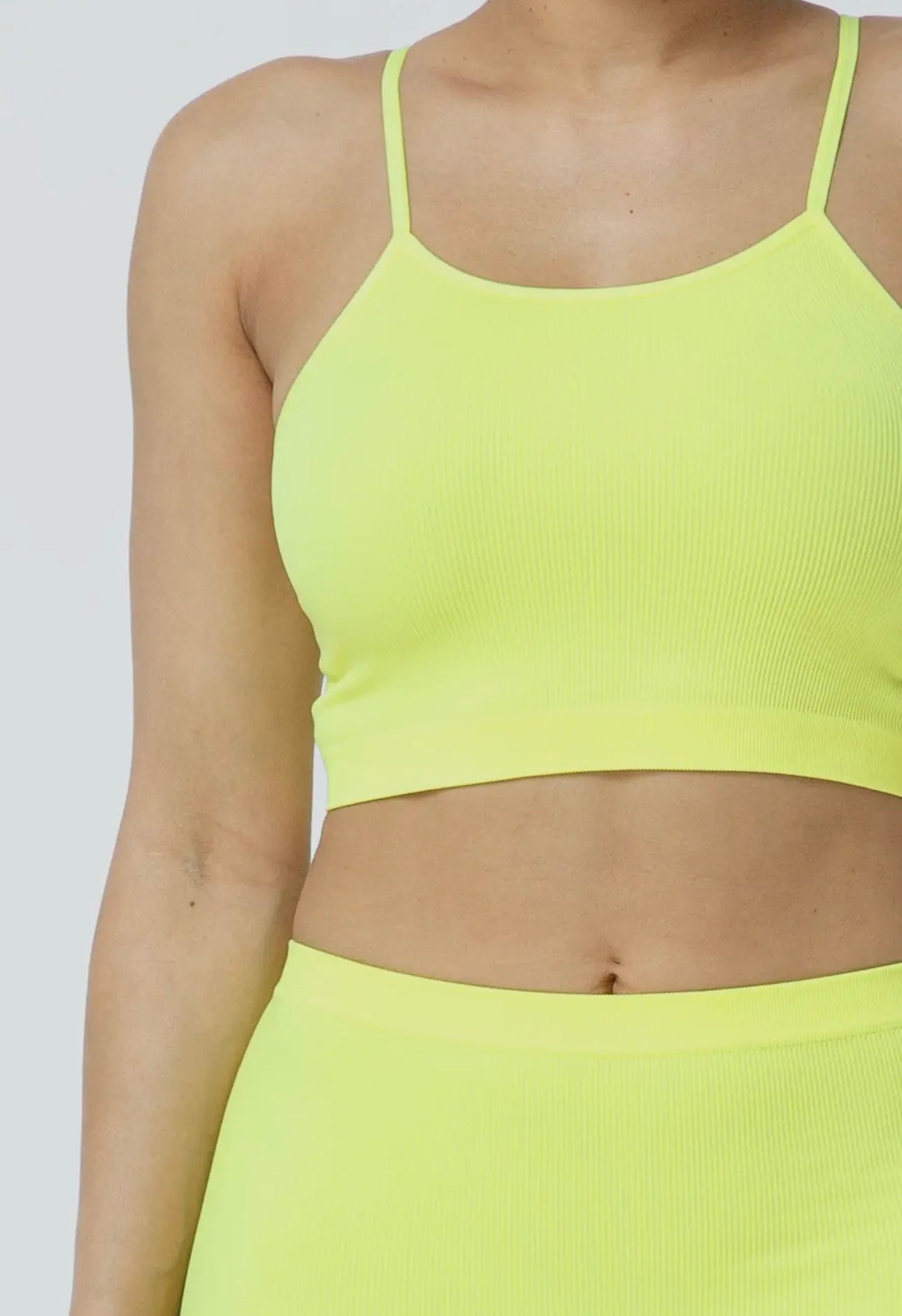 Neon Yellow Ribbed Cami Biker Shorts Set | Opulent Vibe