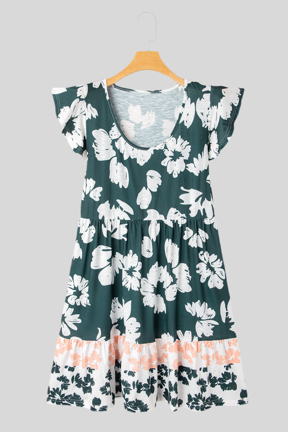 Green Floral Mini Dress – Ruffle Sleeves & Empire Waist | Opulent Vibe