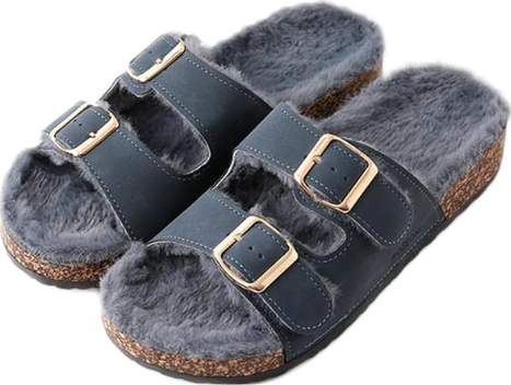 Roxoni Grey Feather Double Buckle Adjustable Straps Sandals