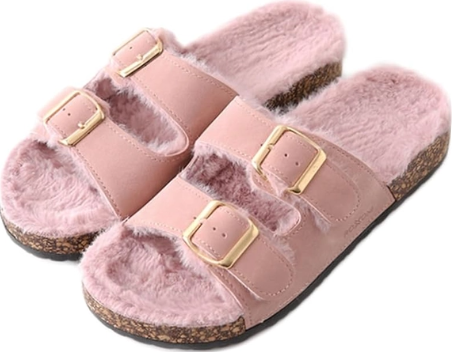 Roxoni Pink Feather Double Buckle Adjustable Straps Sandals