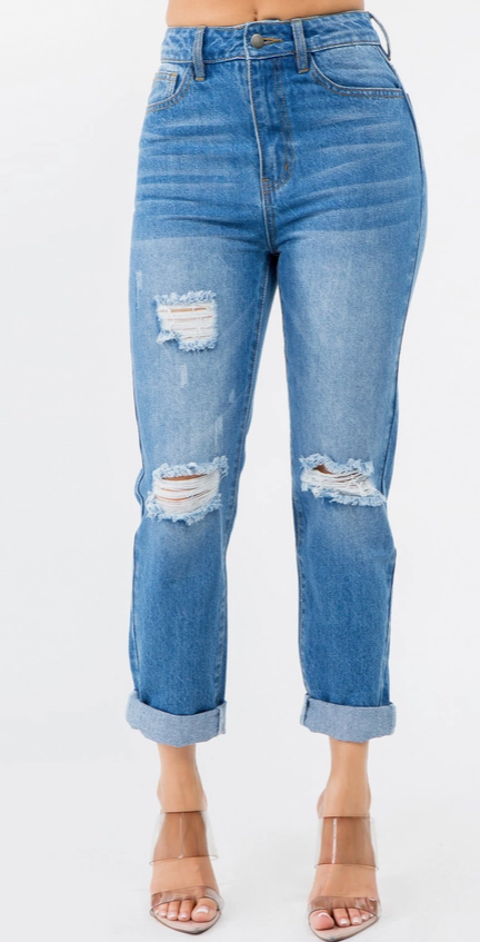 High Waist Distressed Mom Jeans - Boho Vintage Denim | Opulent Vibe