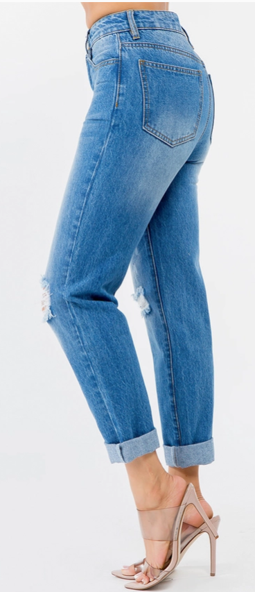 High Waist Distressed Mom Jeans - Boho Vintage Denim | Opulent Vibe