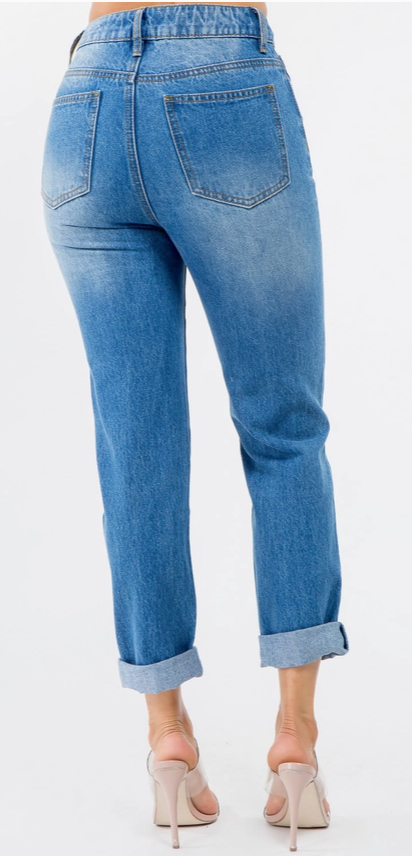High Waist Distressed Mom Jeans - Boho Vintage Denim | Opulent Vibe