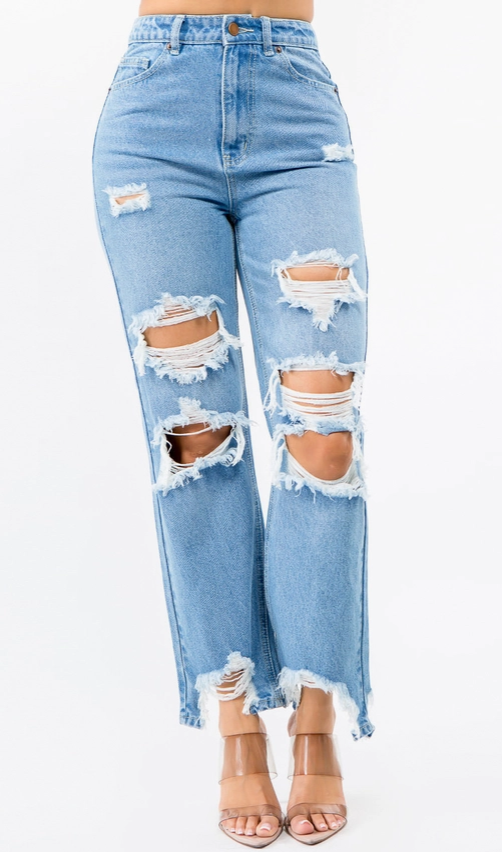 High Waist Distressed Wide Leg Jeans - Boho Relaxed Fit Denim | Opulent Vibe