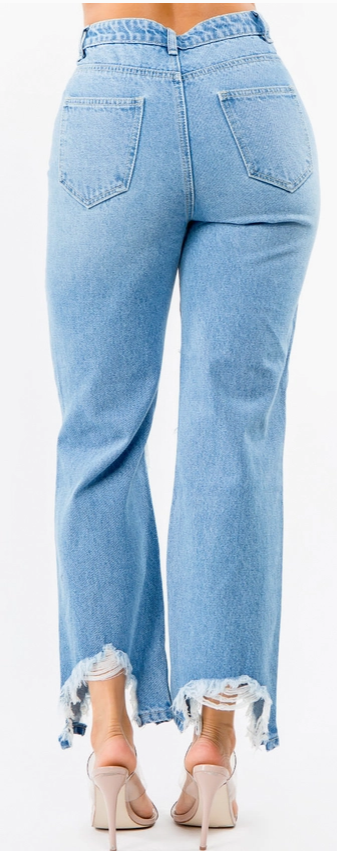 High Waist Distressed Wide Leg Jeans - Boho Relaxed Fit Denim | Opulent Vibe