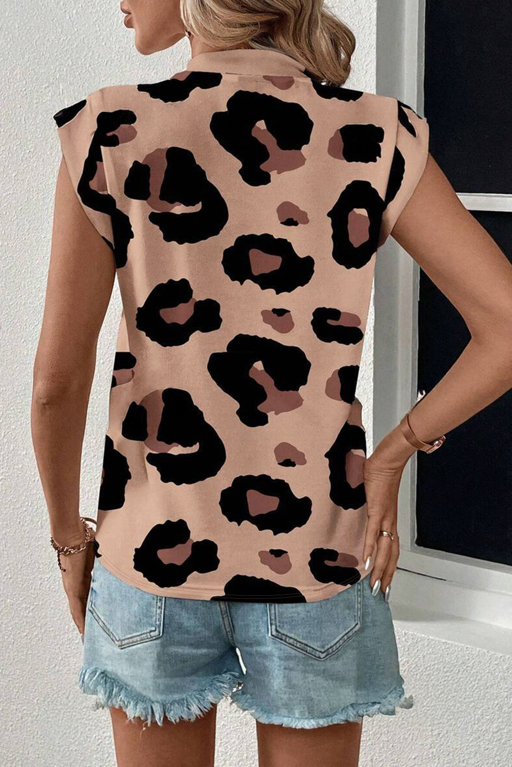 Khaki Leopard Print Boho Blouse - Cap Sleeve Top | Opulent Vibe