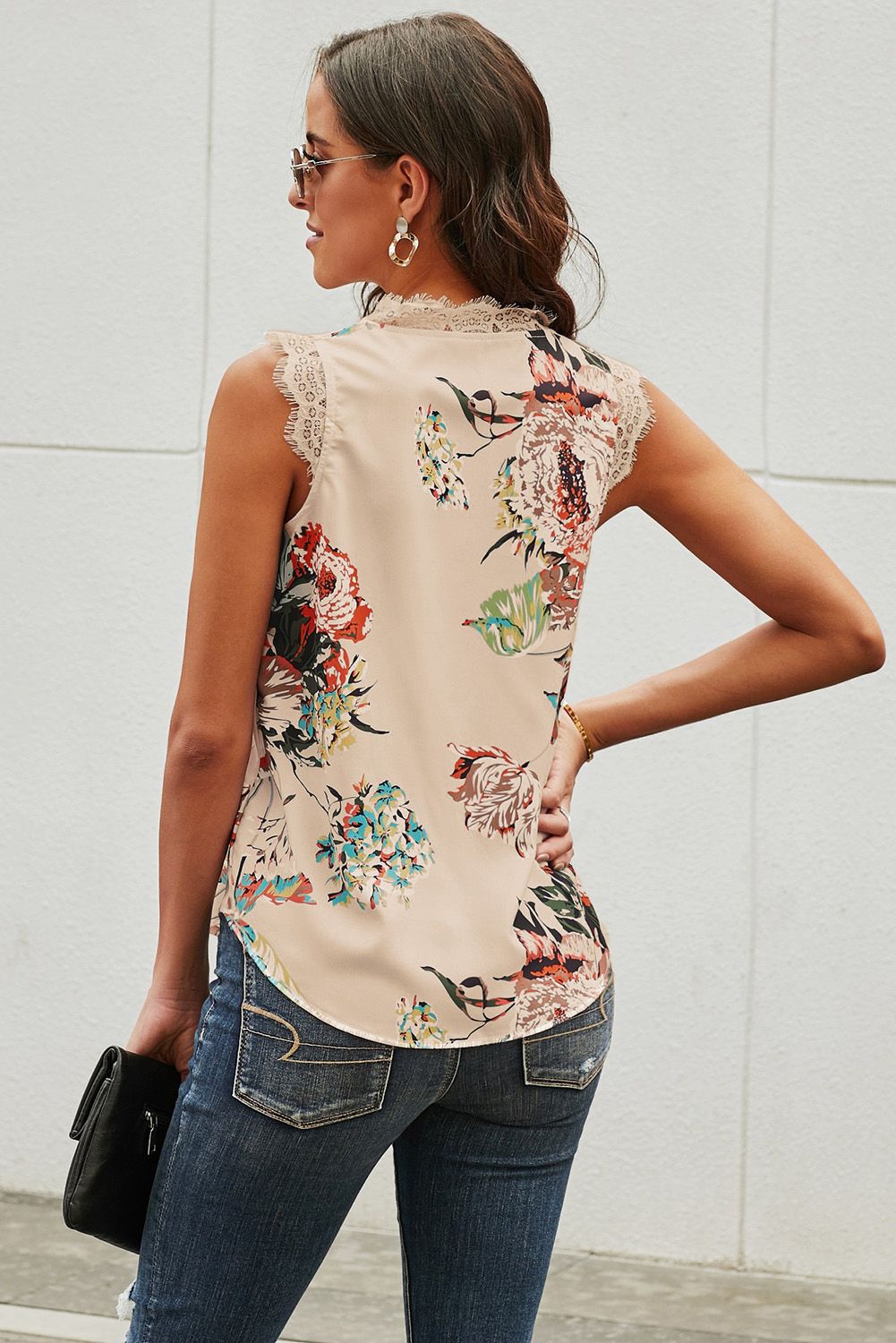 Floral Lace Trim V-Neck Tank - Boho Sleeveless Top | Opulent Vibe