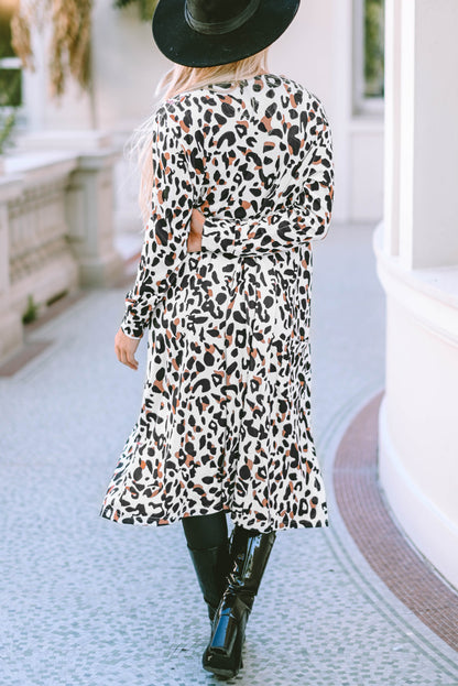 Leopard Pocketed Duster Cardigan