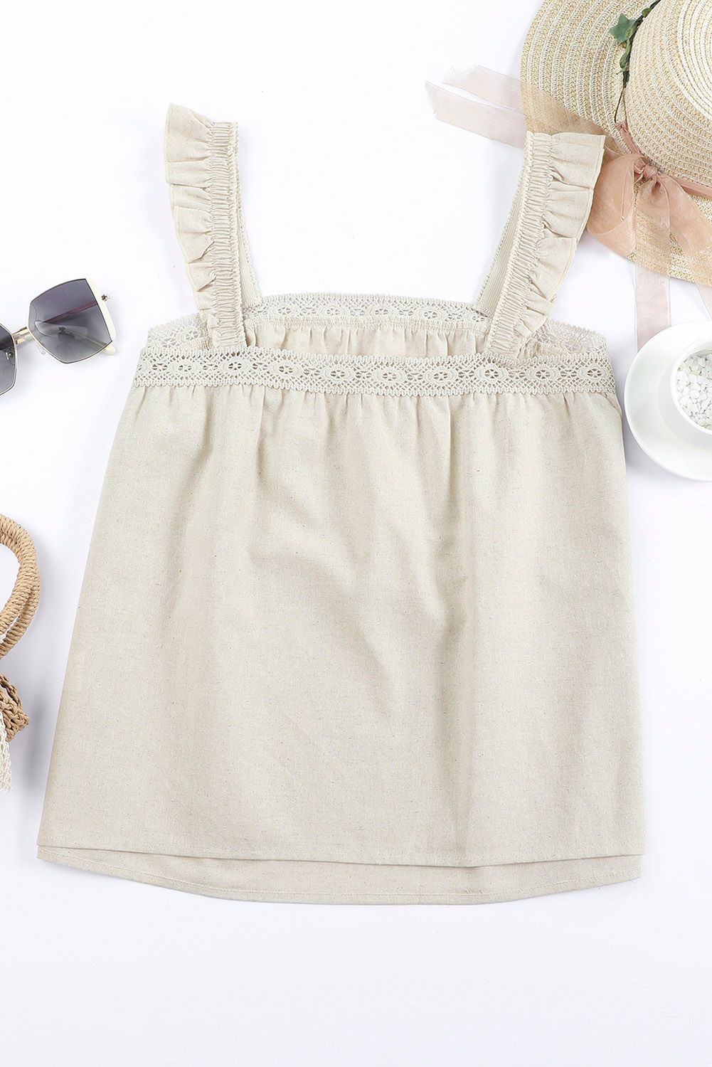 Ruffle Boho Blouse with Guipure Lace Trim - Feminine Style | Opulent Vibe