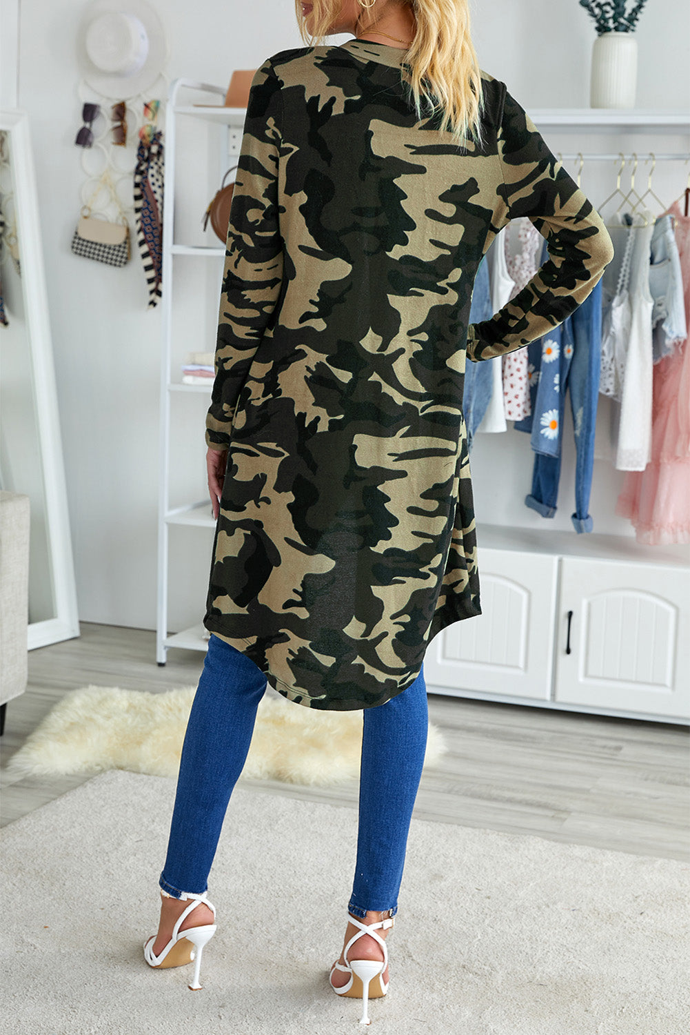 Green Camo Boho Cardigan - Lightweight Layering Piece | Opulent Vibe