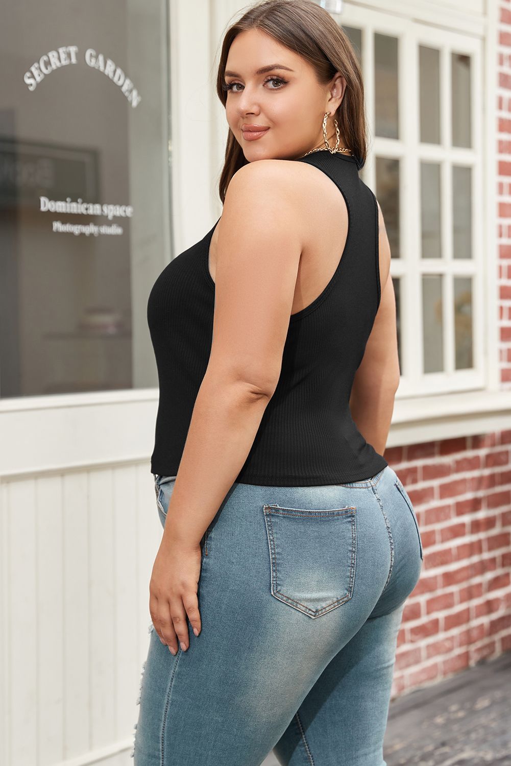 Plus Size Zipper Front Ribbed Tank - Racerback Boho Top | Opulent Vibe