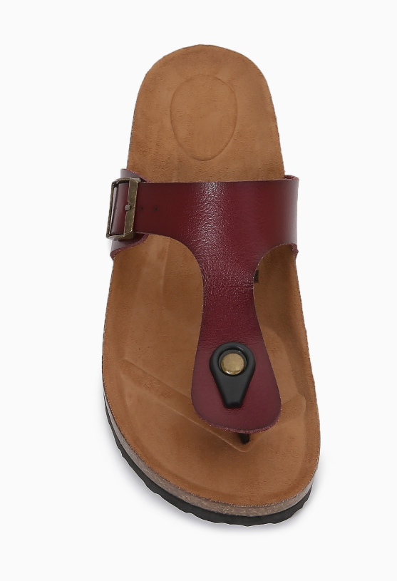 MM Dark Red Women Soft Cork Flip Flops