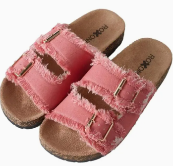 Pink Fringe Double Buckle Slide Sandals | Opulent Vibe