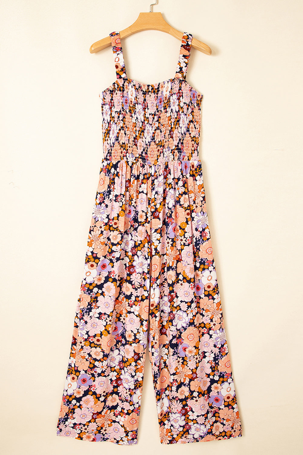 Floral Smocked Jumpsuit – Square Neck & High Waist | Opulent Vibe