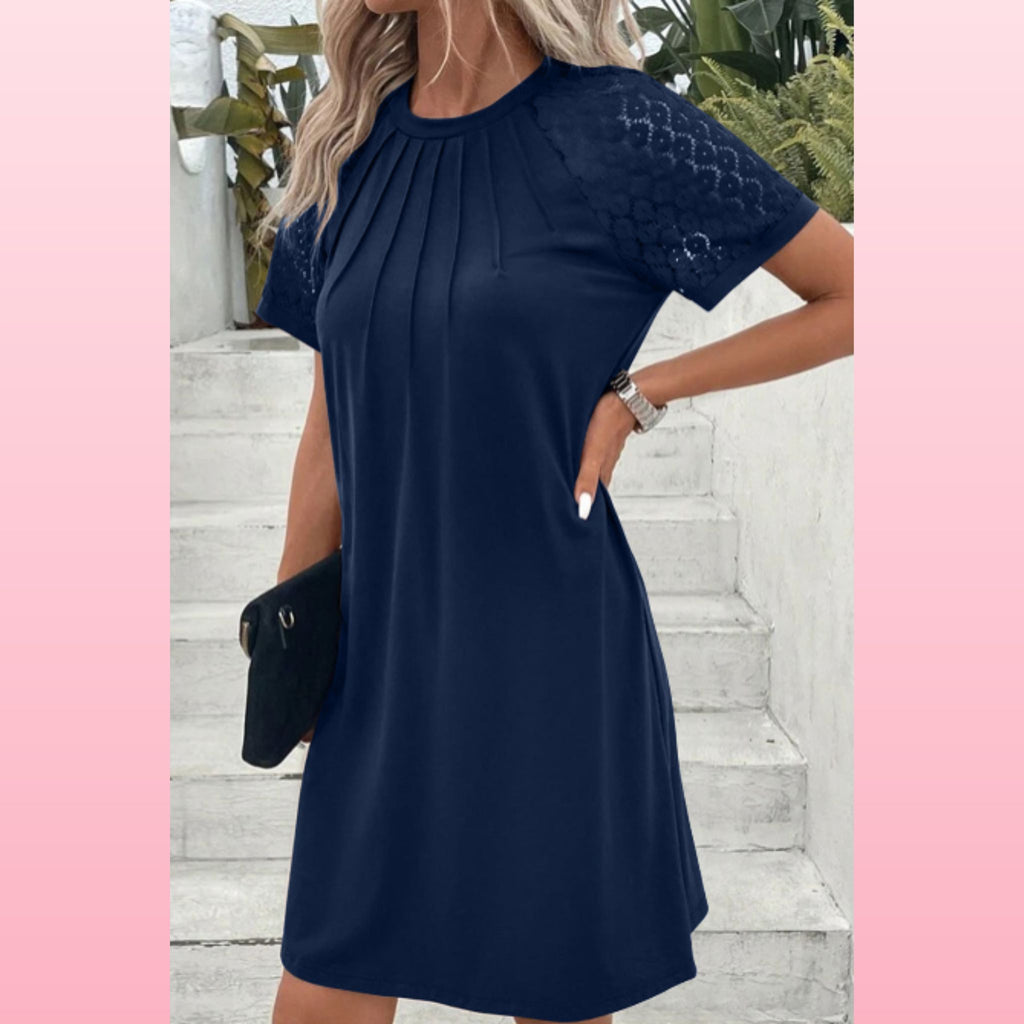 Lace Sleeve Pleated Shift Dress - Boho Chic | Opulent Vibe