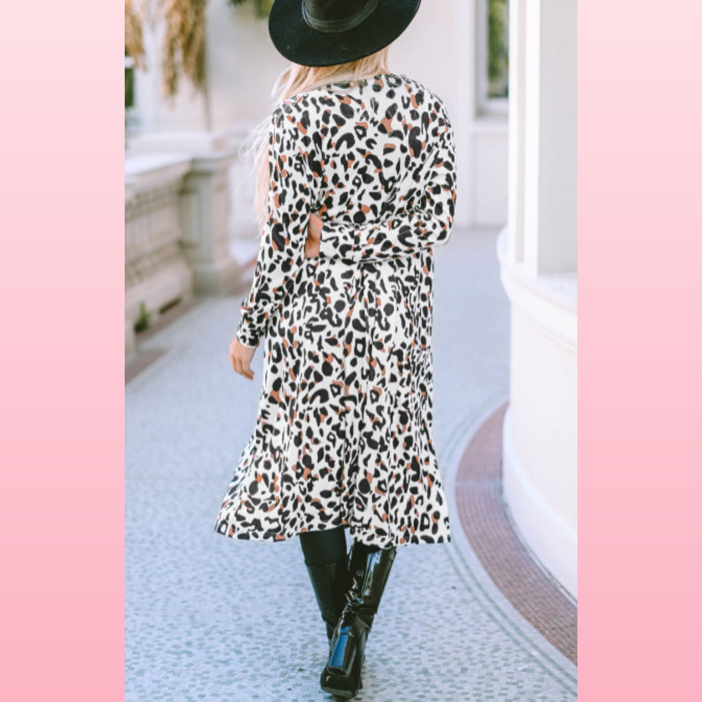 Leopard Print Boho Duster Cardigan - With Pockets | Opulent Vibe