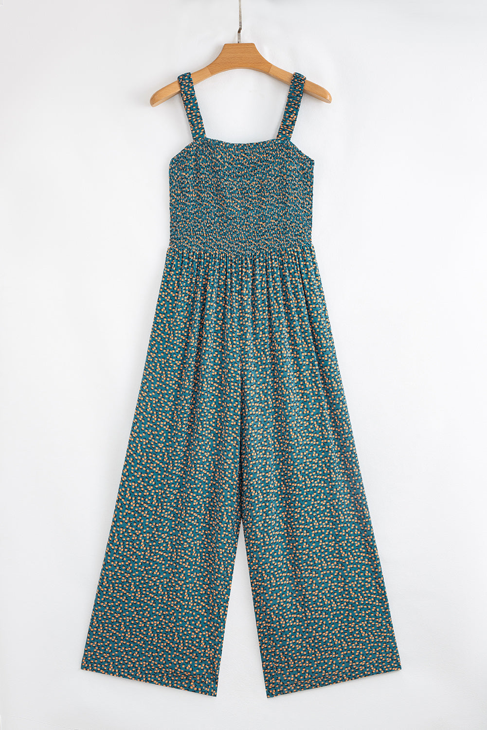 Floral Smocked Jumpsuit – Square Neck & High Waist | Opulent Vibe