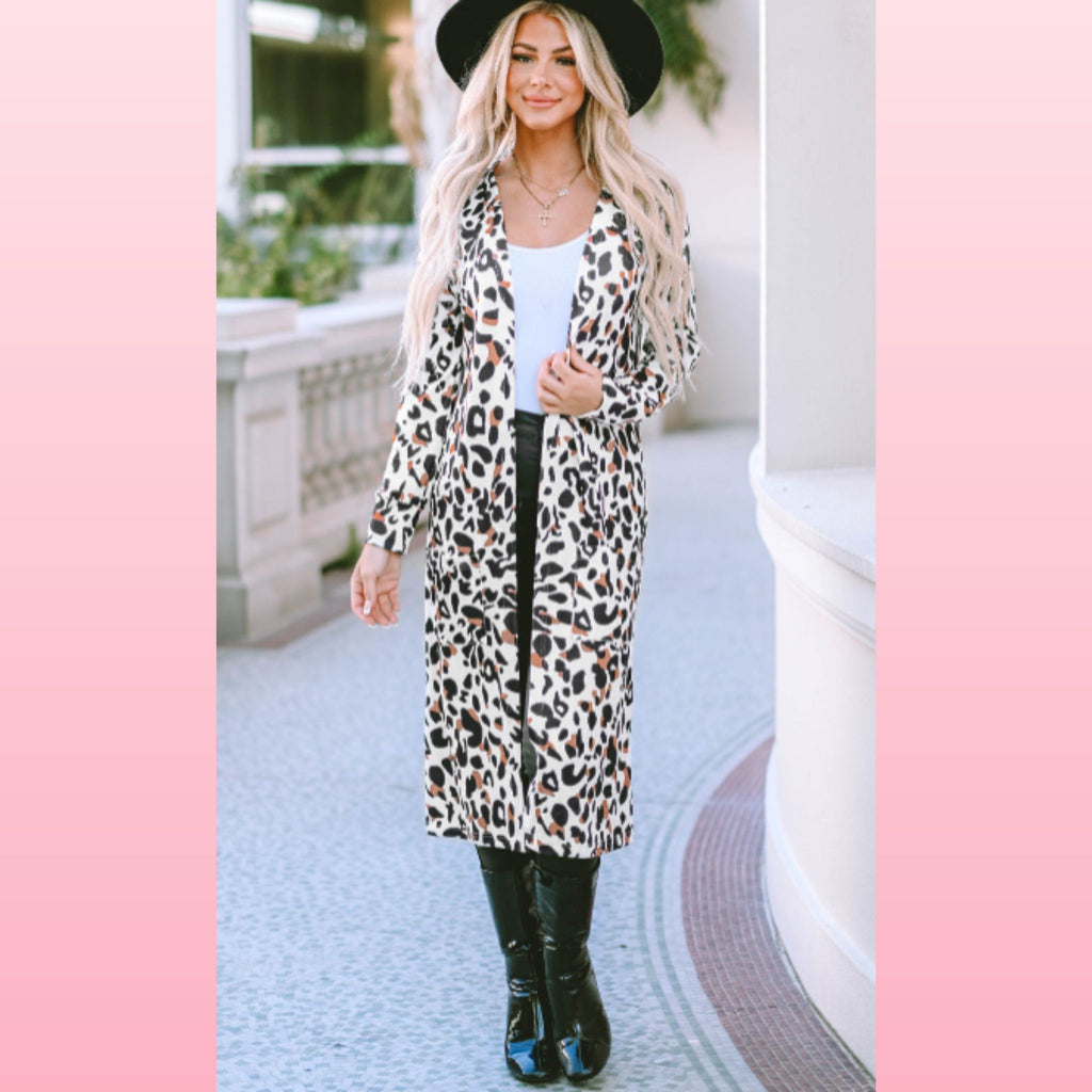Leopard Print Boho Duster Cardigan - With Pockets | Opulent Vibe