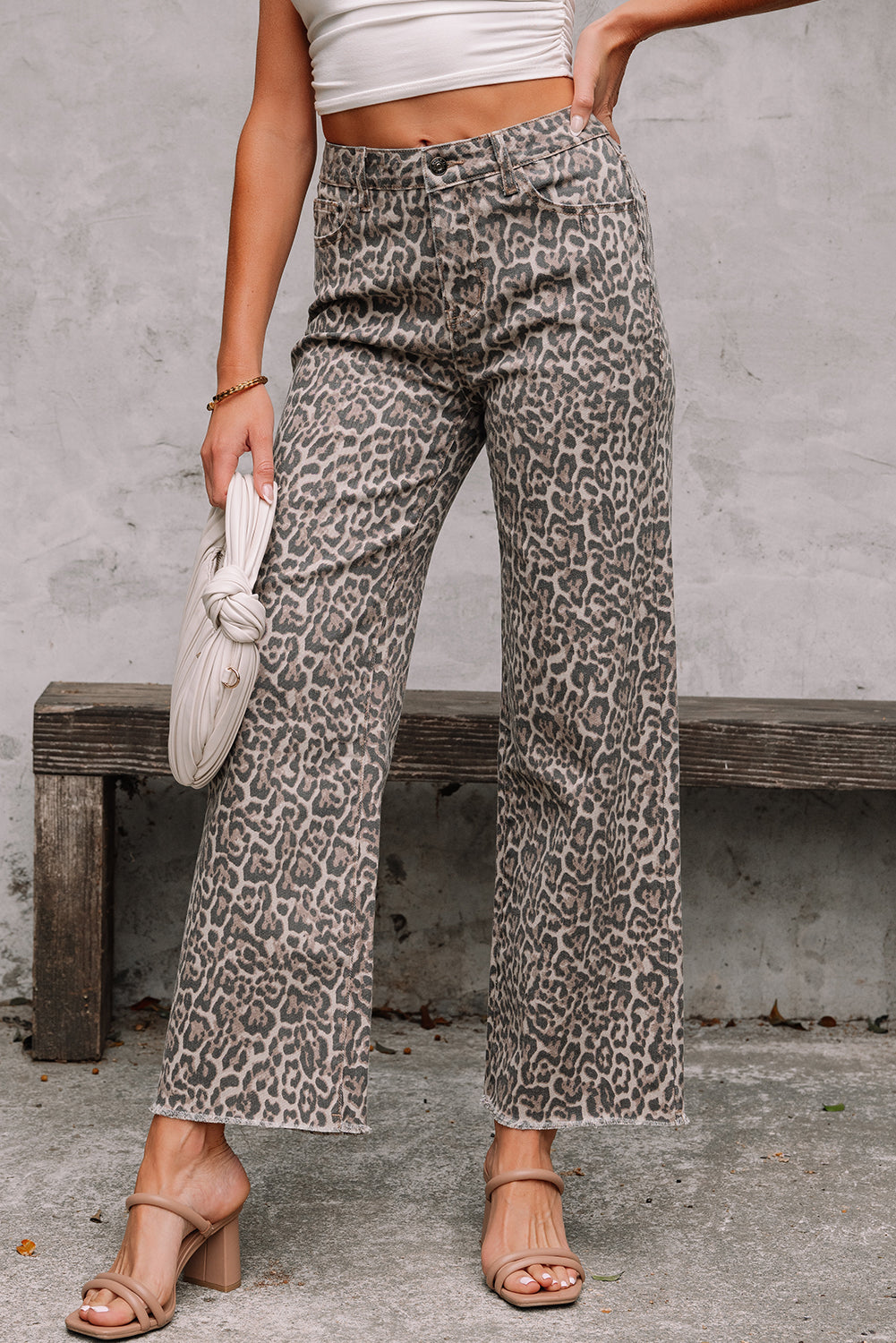Leopard Print Frayed Hem Jeans - Boho Statement Denim | Opulent Vibe