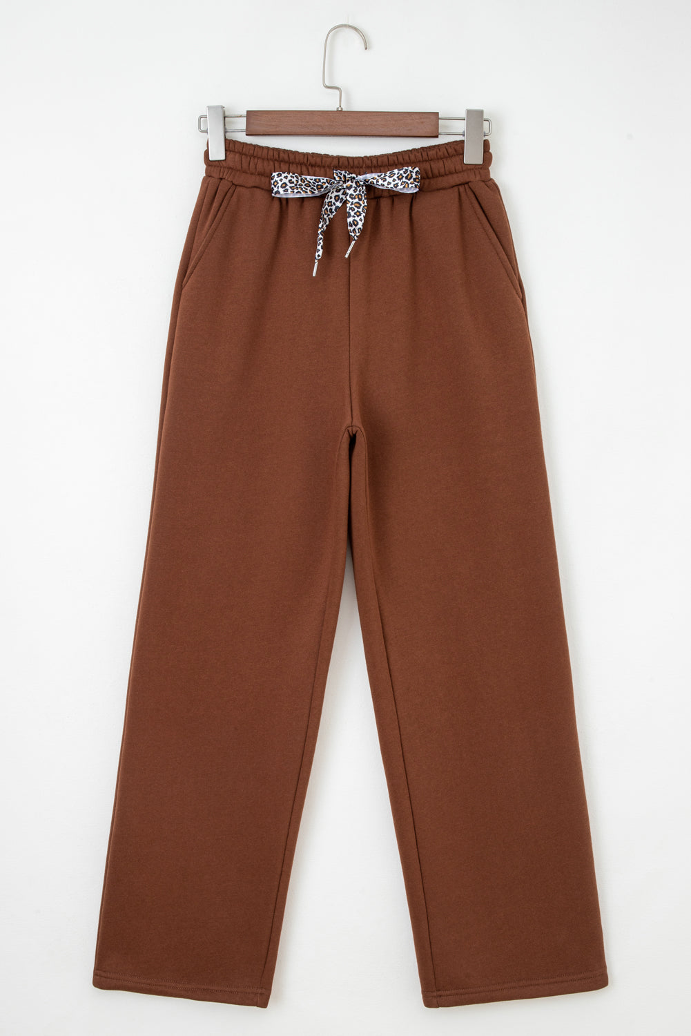 Coffee Fleece Lined Leopard Drawstring Pants  | Opulent Vibe