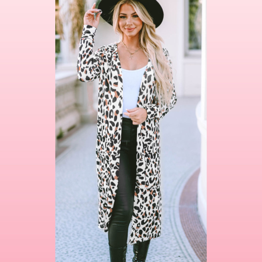 Leopard Print Boho Duster Cardigan - With Pockets | Opulent Vibe