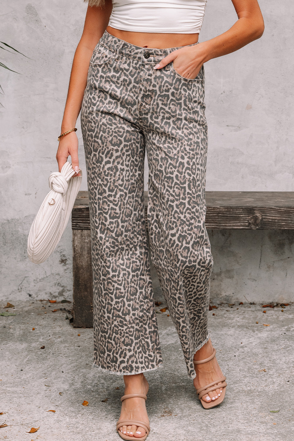 Leopard Print Frayed Hem Jeans - Boho Statement Denim | Opulent Vibe