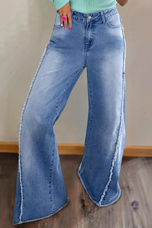 A Raw Hem Flared Jeans